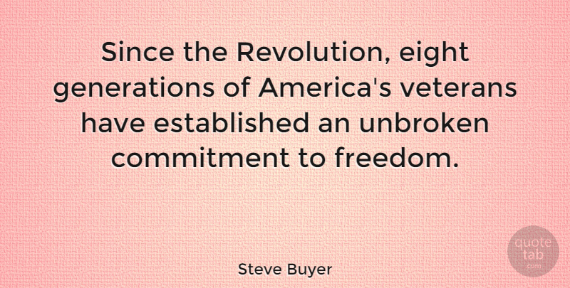 Steve Buyer Quote About Commitment, America, Eight: Since The Revolution Eight Generations...