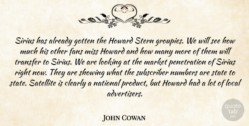John Cowan Quote About Clearly, Fans, Gotten, Local, Looking: Sirius Has Already Gotten The...