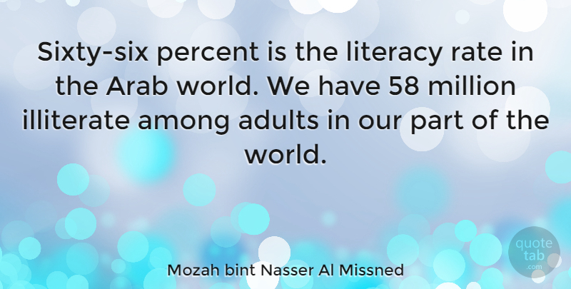 Mozah bint Nasser Al Missned Quote About Among, Illiterate, Literacy, Million, Rate: Sixty Six Percent Is The...