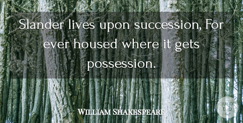 William Shakespeare Quote About Slander, Possession, Succession: Slander Lives Upon Succession For...