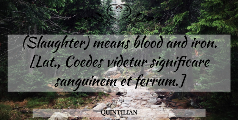 Quintilian Quote About War, Mean, Iron: Slaughter Means Blood And Iron...