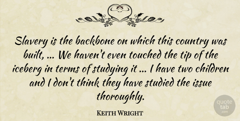 Keith Wright Quote About Backbone, Children, Country, Iceberg, Issue: Slavery Is The Backbone On...