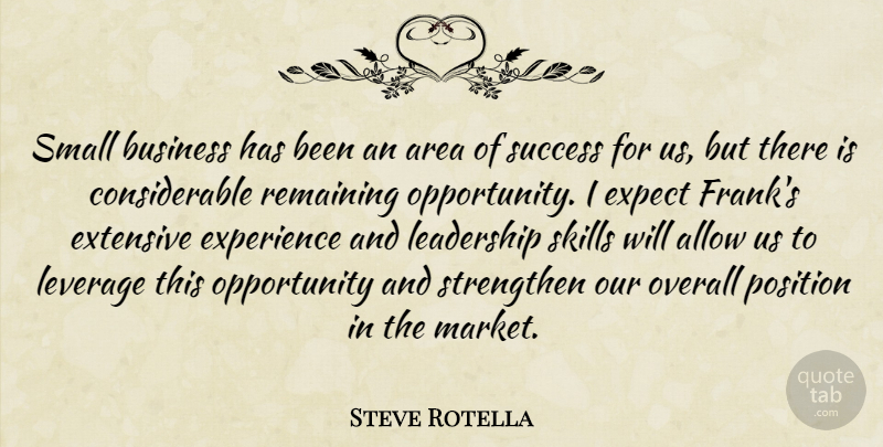 Steve Rotella Quote About Allow, Area, Business, Expect, Experience: Small Business Has Been An...