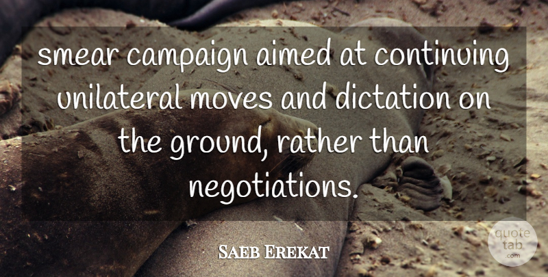 Saeb Erekat Quote About Campaign, Continuing, Dictation, Moves, Rather: Smear Campaign Aimed At Continuing...