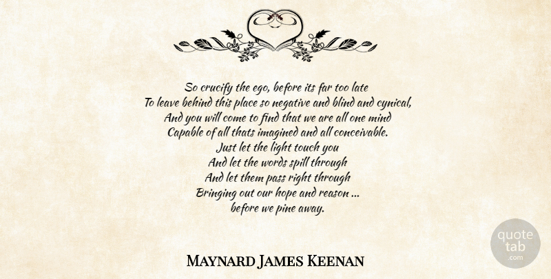 Maynard James Keenan Quote About Light, Cynical, Ego: So Crucify The Ego Before...