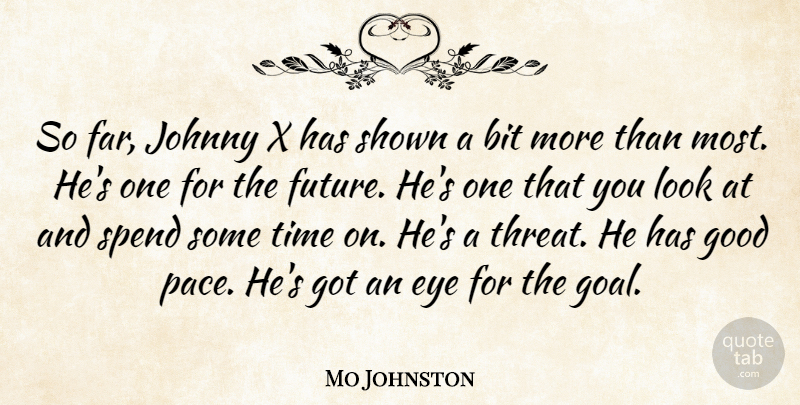 Mo Johnston Quote About Bit, Eye, Future, Good, Johnny: So Far Johnny X Has...