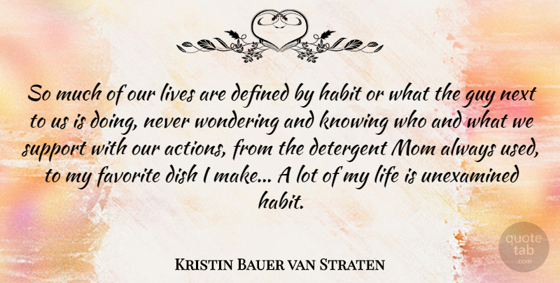 Kristin Bauer van Straten Quote About Defined, Dish, Favorite, Guy, Habit: So Much Of Our Lives...
