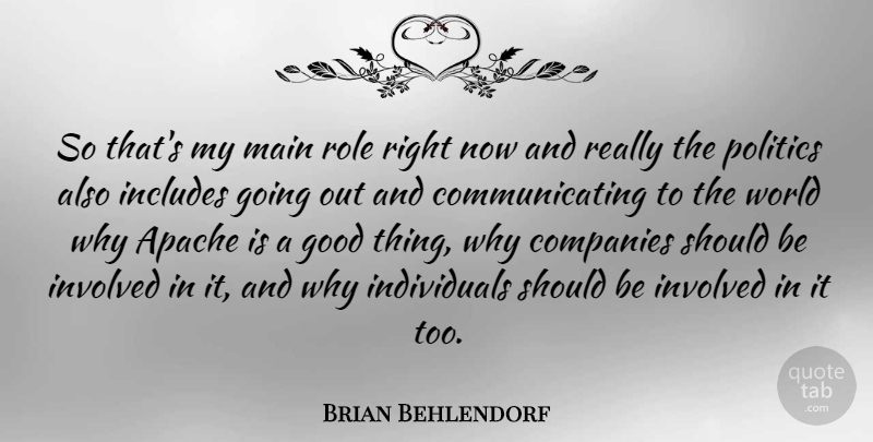Brian Behlendorf Quote About Companies, Good, Includes, Involved, Main: So Thats My Main Role...