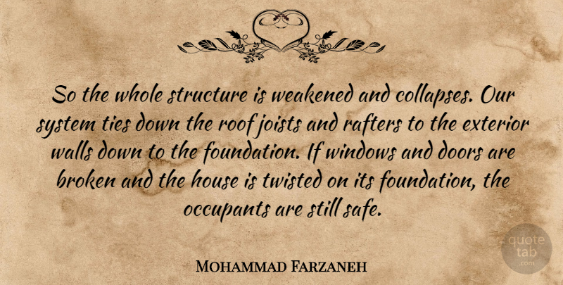 Mohammad Farzaneh Quote About Broken, Doors, Exterior, House, Roof: So The Whole Structure Is...