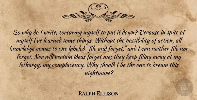 Ralph Ellison Quote About Dream, Writing, Ideas: So Why Do I Write...