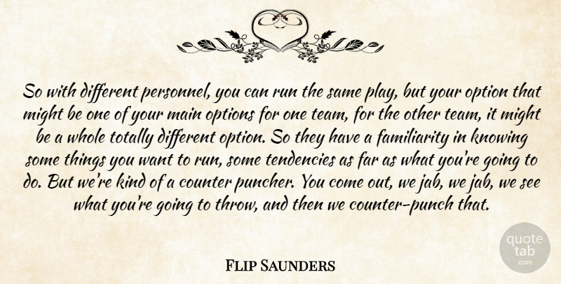 Flip Saunders Quote About Counter, Far, Knowing, Main, Might: So With Different Personnel You...