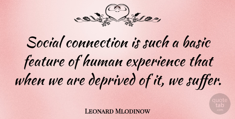 Leonard Mlodinow Quote About Basic, Deprived, Experience, Feature, Human: Social Connection Is Such A...