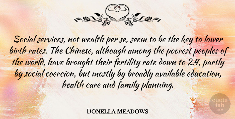 Donella Meadows Quote About Although, Among, Available, Birth, Brought: Social Services Not Wealth Per...