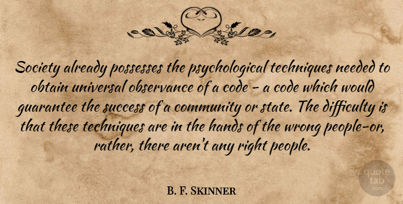 B. F. Skinner Quote About Hands, People, Community: Society Already Possesses The Psychological...