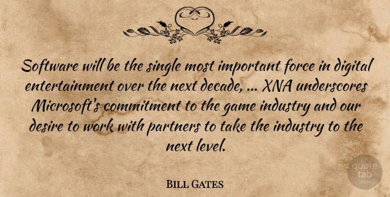 Bill Gates Quote About Commitment, Desire, Digital, Entertainment, Force: Software Will Be The Single...