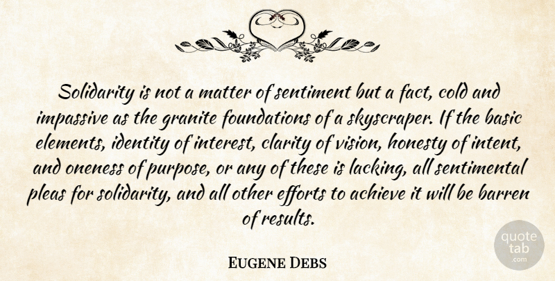 Eugene Debs Quote About Achieve, Barren, Basic, Clarity, Cold: Solidarity Is Not A Matter...