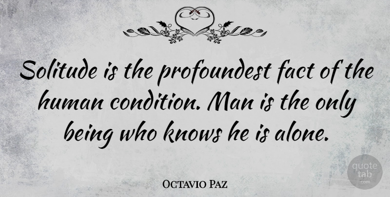 Octavio Paz Quote About Loneliness, Being Alone, Men: Solitude Is The Profoundest Fact...