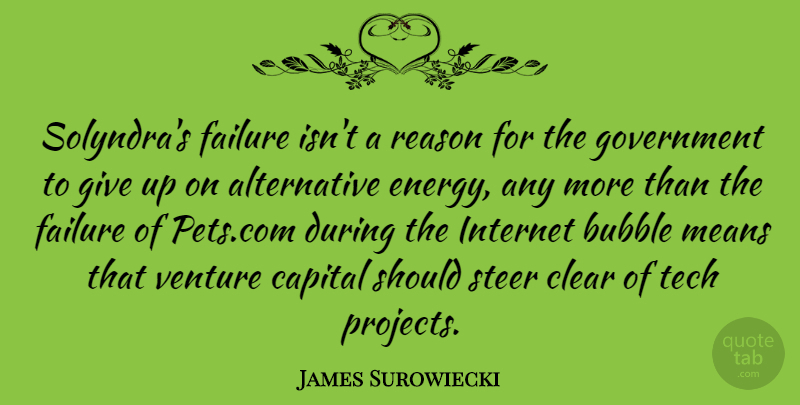 James Surowiecki Quote About Giving Up, Mean, Government: Solyndras Failure Isnt A Reason...