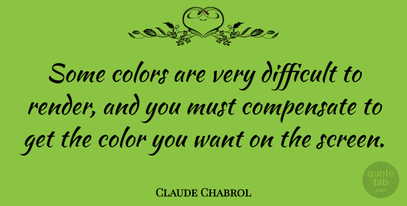 Claude Chabrol Quote About Color, Want, Difficult: Some Colors Are Very Difficult...