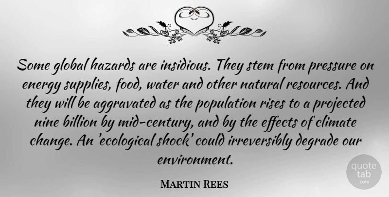 Martin Rees Quote About Billion, Change, Climate, Degrade, Effects: Some Global Hazards Are Insidious...