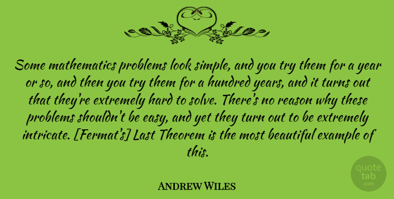 Andrew Wiles Quote About Beautiful, Simple, Years: Some Mathematics Problems Look Simple...