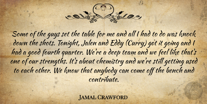 Jamal Crawford Quote About Anybody, Bench, Chemistry, Deep, Fourth: Some Of The Guys Set...