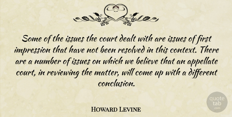 Howard Levine Quote About Believe, Court, Dealt, Impression, Issues: Some Of The Issues The...