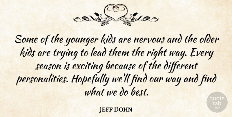 Jeff Dohn Quote About Exciting, Hopefully, Kids, Lead, Nervous: Some Of The Younger Kids...