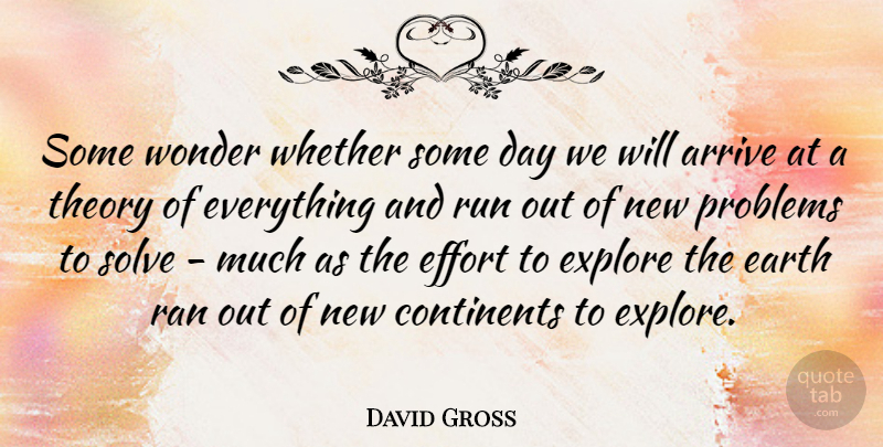 David Gross Quote About Arrive, Continents, Explore, Ran, Run: Some Wonder Whether Some Day...