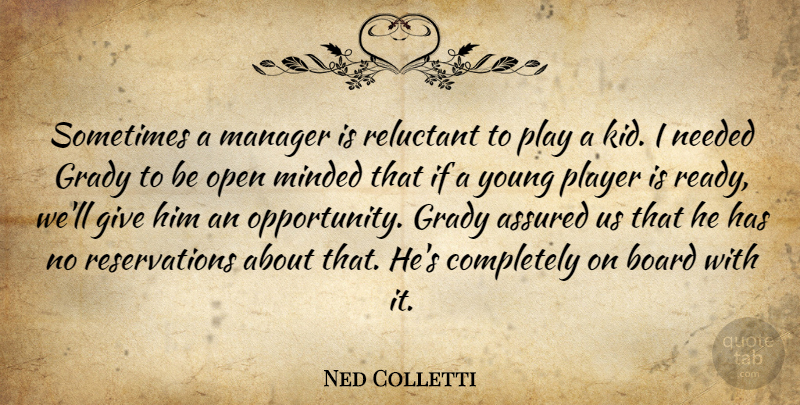 Ned Colletti Quote About Assured, Board, Manager, Minded, Needed: Sometimes A Manager Is Reluctant...