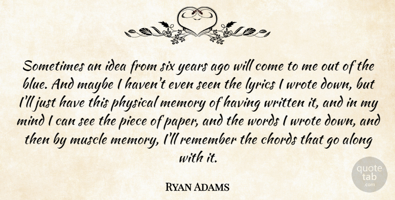 Ryan Adams Quote About Memories, Years, Ideas: Sometimes An Idea From Six...