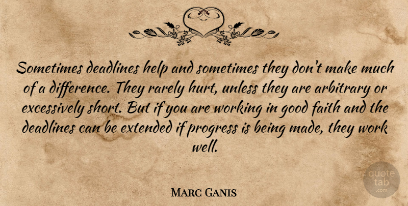 Marc Ganis Quote About Arbitrary, Deadlines, Extended, Faith, Good: Sometimes Deadlines Help And Sometimes...