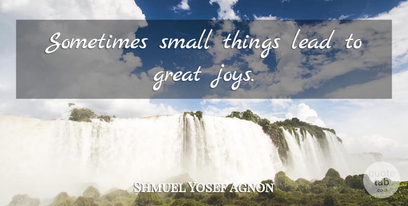 Shmuel Yosef Agnon Quote About Joy, Sometimes, Great Joy: Sometimes Small Things Lead To...