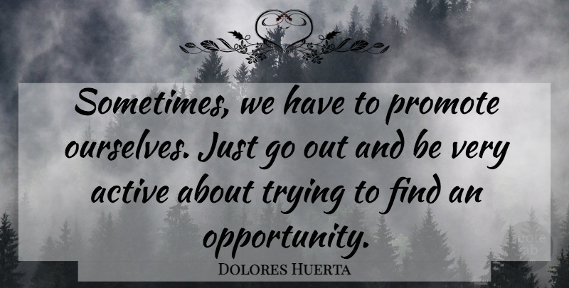Dolores Huerta Quote About Opportunity, Trying, Sometimes: Sometimes We Have To Promote...
