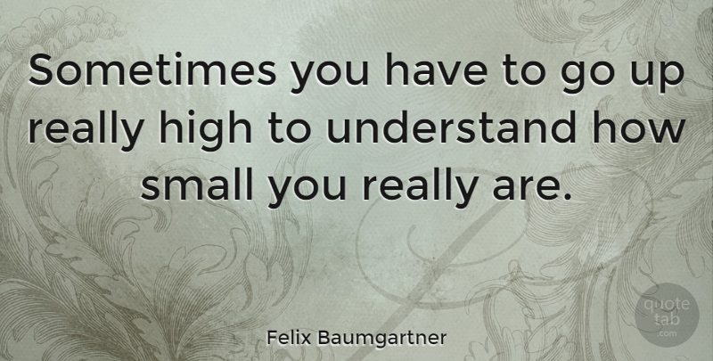 Felix Baumgartner Quote About High, Small, Understand: Sometimes You Have To Go...