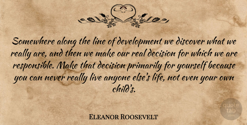 Eleanor Roosevelt Quote About Along, Anyone, Decision, Decisions, Discover: Somewhere Along The Line Of...