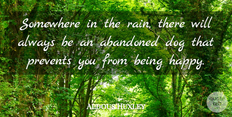 Aldous Huxley Quote About Dog, Rain, Pet: Somewhere In The Rain There...