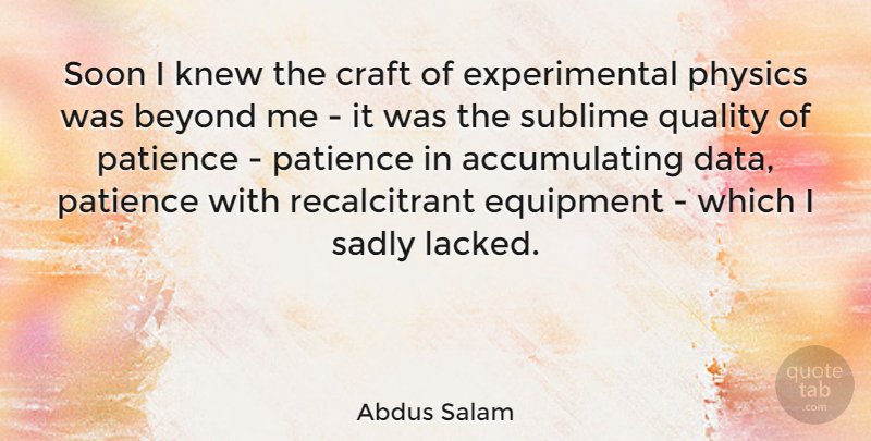 Abdus Salam Quote About Data, Sublime, Quality: Soon I Knew The Craft...