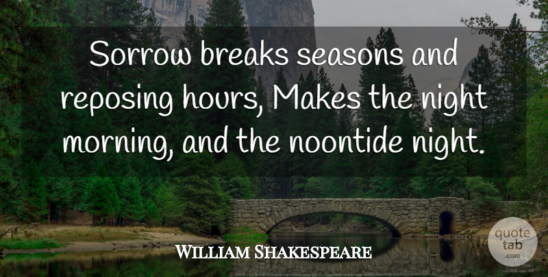 William Shakespeare Quote About Morning, Night, Sorrow: Sorrow Breaks Seasons And Reposing...