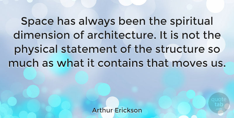 Arthur Erickson Quote About Spiritual, Moving, Space: Space Has Always Been The...