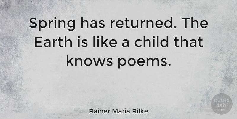 Rainer Maria Rilke Quote About Children, Spring, Earth Day: Spring Has Returned The Earth...