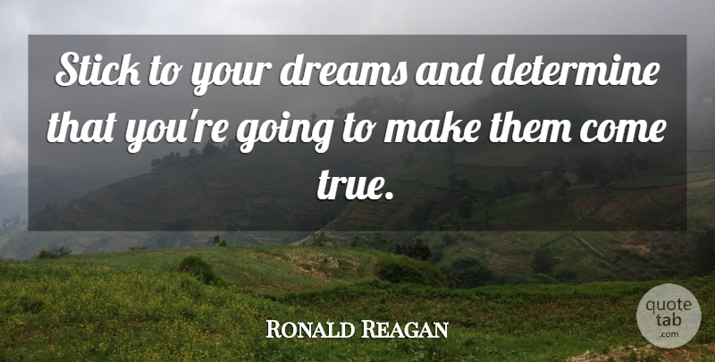 Ronald Reagan Quote About Dream, Sticks, Determine: Stick To Your Dreams And...