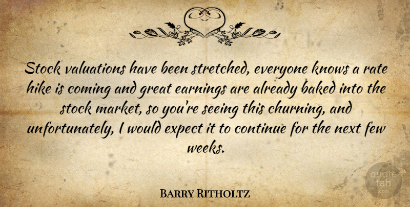 Barry Ritholtz Quote About Baked, Coming, Continue, Earnings, Expect: Stock Valuations Have Been Stretched...