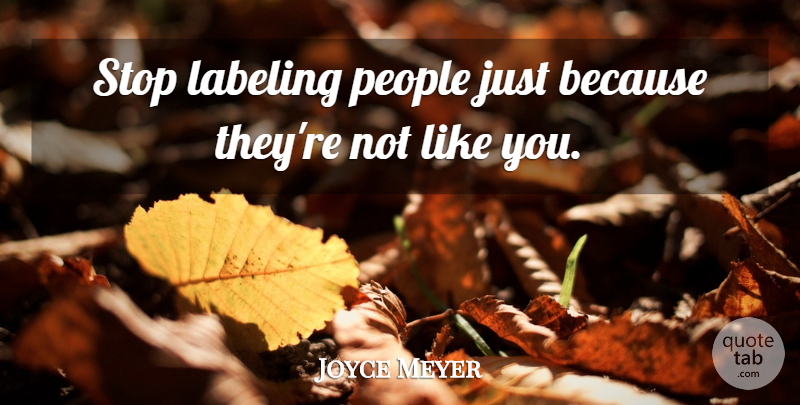 Joyce Meyer Quote About People, Like You, Labeling: Stop Labeling People Just Because...