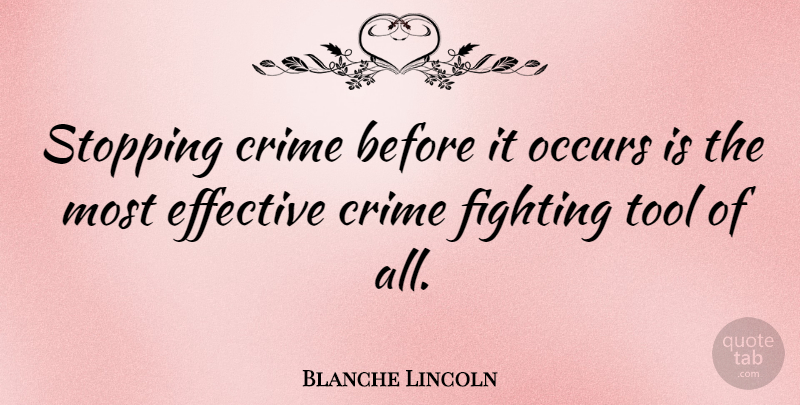 Blanche Lincoln Quote About Fighting, Tools, Stopping: Stopping Crime Before It Occurs...