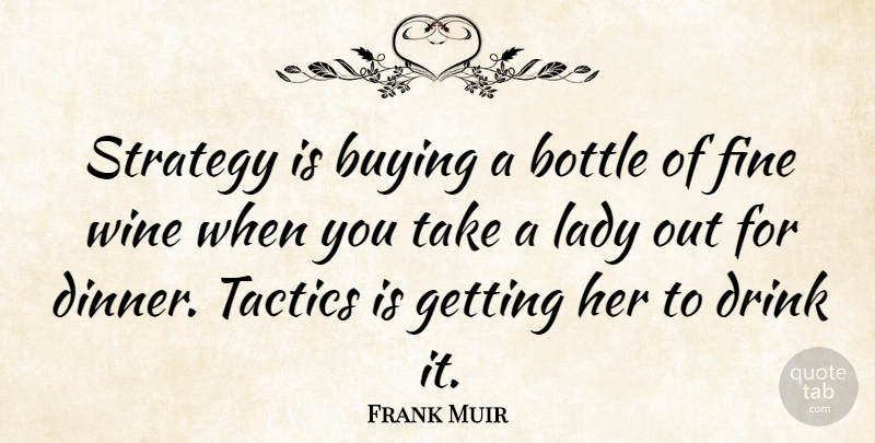 Frank Muir Quote About Wine, Bottles, Tactics: Strategy Is Buying A Bottle...