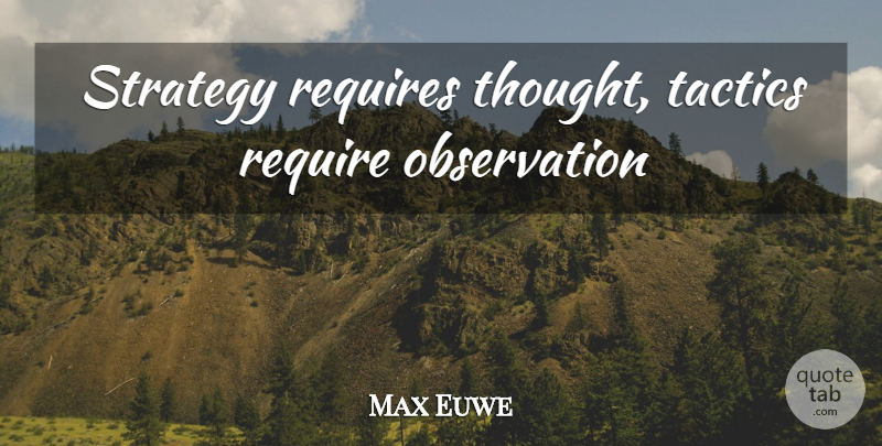 Max Euwe Quote About Chess, Tactics And Strategy, Observation: Strategy Requires Thought Tactics Require...