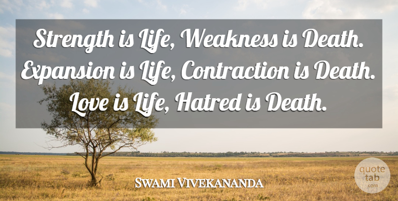 Swami Vivekananda Quote About Love Is, Hatred, Weakness: Strength Is Life Weakness Is...