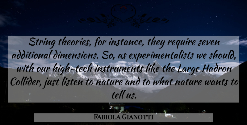 Fabiola Gianotti Quote About Seven, String Theory, Just Listen: String Theories For Instance They...