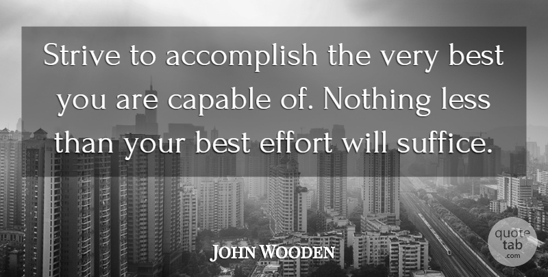 John Wooden Quote About Best Effort, Strive, Accomplish: Strive To Accomplish The Very...